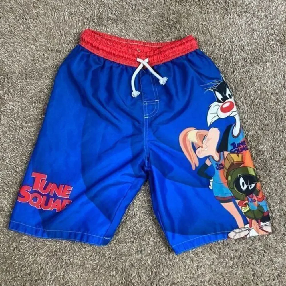 Space Jam Swim Trunks Shorts‎ Youth Size 10/12 Squad Swimsuit Swimwear Blue